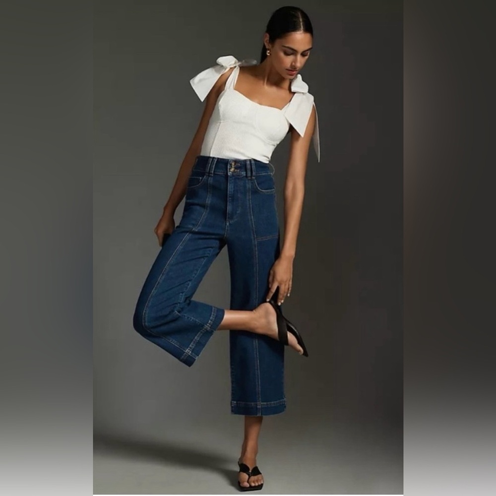 THE SKIPPER SEAMED HIGH-RISE CROP WIDE-LEG JEANS BY PILCRO